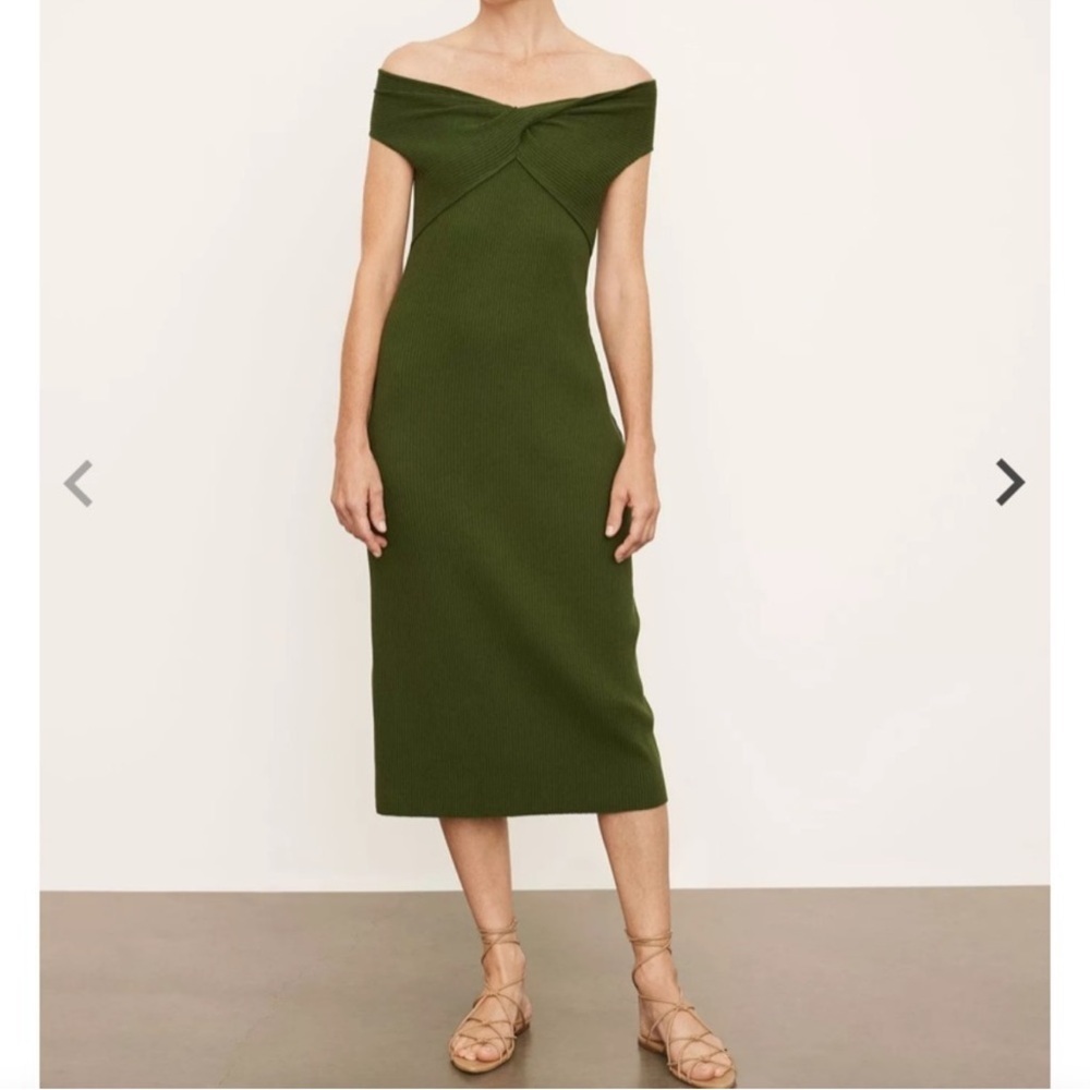 Vince Green Off-Shoulder Sheath Midi Dress